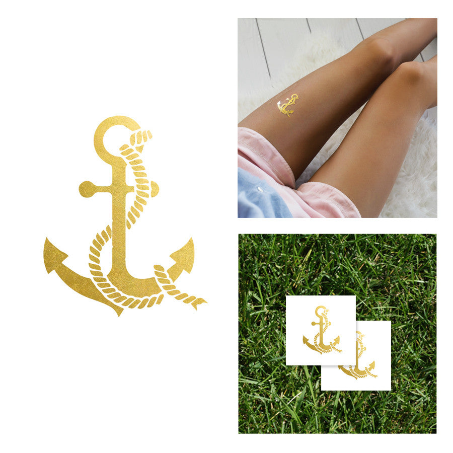 anchor nautical temporary tattoo in metallic gold, flash tattoo