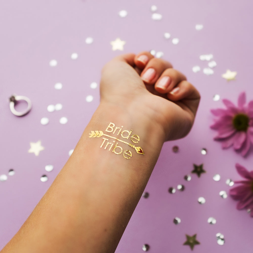 Bride Tribe Gold Metallic Temporary Tattoo | Bachelorette Party Favors | Bridesmaid Wedding Tattoo | Flash Tattoo | Hen Bridal Party Gift