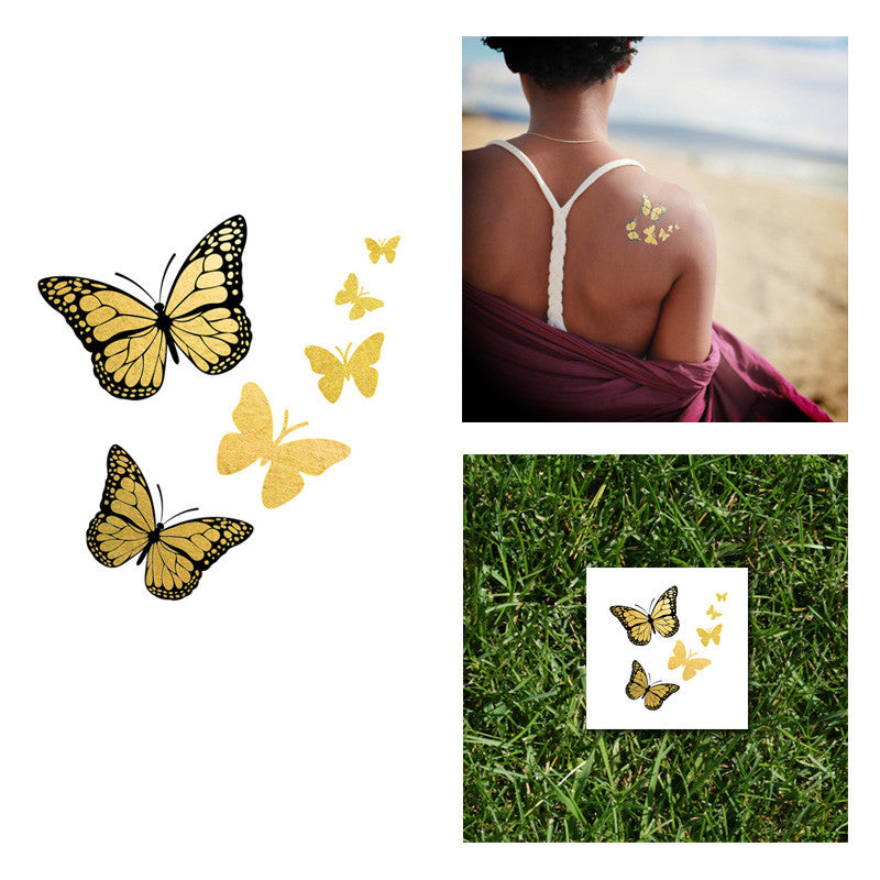 Gold And Black Butterfly Monarch Flash Temporary Metallic Gold Tattoo