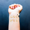 Girl Power Grl pwr Flash tattoo, inspirational metallic tattoo girlboss, gold metallic temporary tattoo women leader, bossladies temporary gold tattoo