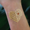 leopard heart temporary tattoo, leopard love metallic temporary flash tattoo in gold with kiss