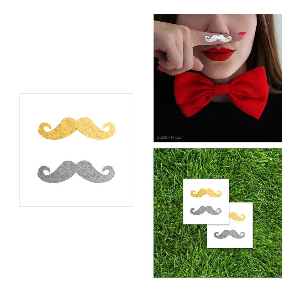 Fun pair of gold and silver metallic tattoo mustaches