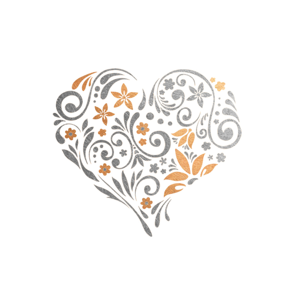 My Heart Blooms Floral Rose Gold Silver Metallic Temporary Tattoo, Flash Tattoo