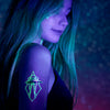 glow in dark flash tattoo, glow in dark under uv light fluorescent temporary tattoos, UFO sign geometric tattoo