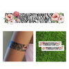 zebra animal print with flowers flash tattoo, animal zebra metallic temporary tattoo, tropical animal with flowers temporary tattoo